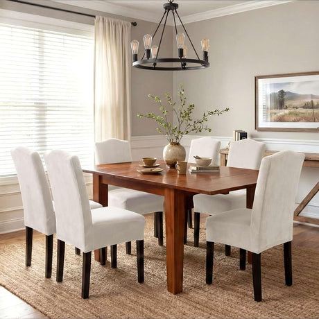 Dining Chair Covers Velvet Stretch Chair Covers for Dining Room Set of 6 Parson Chair Slipcovers Chair Protectors Covers, Soft Thick Solid Velvet Fabric Washable, Ivory