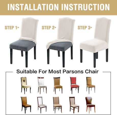 Dining Chair Covers Velvet Stretch Chair Covers for Dining Room Set of 6 Parson Chair Slipcovers Chair Protectors Covers, Soft Thick Solid Velvet Fabric Washable, Ivory