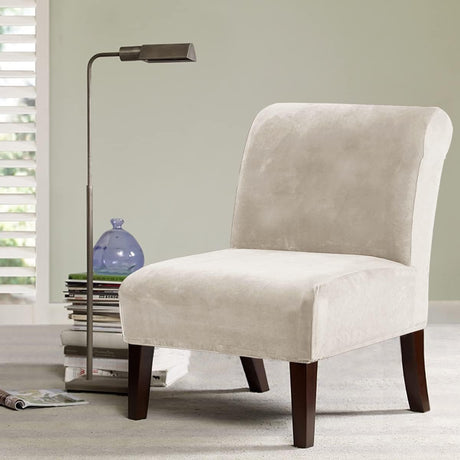 Armless Accent Chair Covers Thick Velvet Armless Chair Slipcovers High Stretch Chair Covers for Living Room Hotel Machine Washable Furniture Protector with Elastic Bottom, Ivory