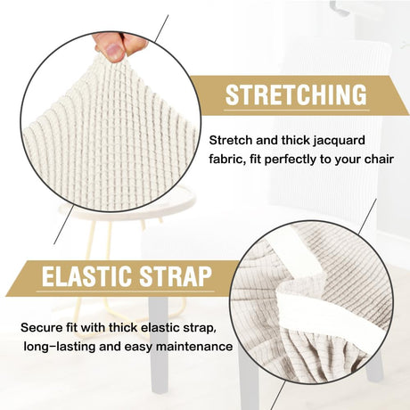 Stretch Dining Chair Covers Set of 6 Chair Covers for Dining Room Parsons Chair Slipcover Chair Protectors Covers Dining, Feature Textured Checked Jacquard Fabric, Ivory