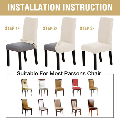 Stretch Dining Chair Covers Set of 6 Chair Covers for Dining Room Parsons Chair Slipcover Chair Protectors Covers Dining, Feature Textured Checked Jacquard Fabric, Ivory