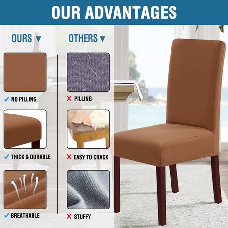 100% Waterproof Dining Chair Covers Stretch Chair Covers for Dining Room Set of 6 Parson Chair Slipcovers Chair Protectors Covers Dining, Soft Thick Solid Fleece Fabric Washable, Camel
