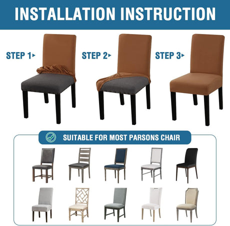 100% Waterproof Dining Chair Covers Stretch Chair Covers for Dining Room Set of 6 Parson Chair Slipcovers Chair Protectors Covers Dining, Soft Thick Solid Fleece Fabric Washable, Camel