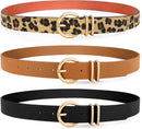 3 Pack Women's Leather Belts for Jeans Dresses Ladies Waist Belt with Fashion Gold Buckle