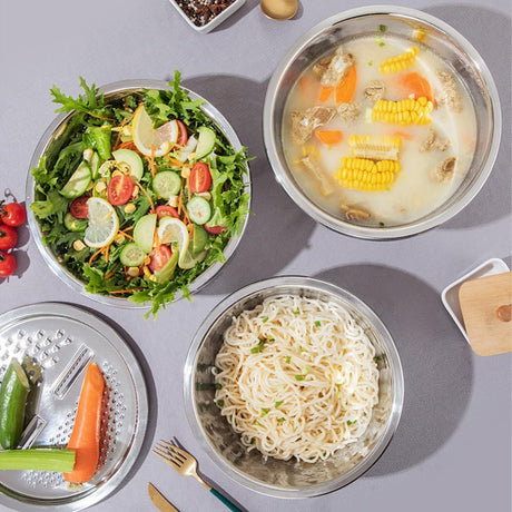 Germany Multifunctional Stainless Steel Basin, Multifunction Stainless Steel Basin with Grater 3 in 1 Vegetable Cutter for Kitchen, Vegetable Slicer Grater Strainer and Drain Basket (10.2 inch)