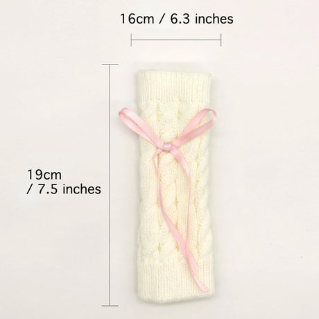 Cable Knitted Hand Warmer Half Finger Mittens with Silky Bowknot, Women's Arm Warmers Sleeve Gloves for Winter
