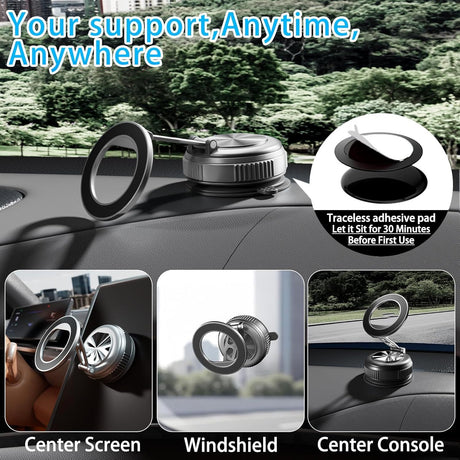 Car Phone Holder for Magsafe, 360° Adjustable Foldable Car Mount [108LBS Strongest Suction & 2800gf Magnetic] Portable for Car/Gym/Mirror Mount/Daily Stand for iPhone and All Smartphones, Black