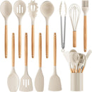 Silicone Cooking Utensil Set,12 PCS Cooking Cookware Kitchen Utensils Set for Cooking, Nonstick 446°F Heat-Resistant Cookware Kitchen Tools of Spoon,Brush,Whisk,Spatula,Turner Tongs (Khaki)