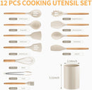 Silicone Cooking Utensil Set,12 PCS Cooking Cookware Kitchen Utensils Set for Cooking, Nonstick 446°F Heat-Resistant Cookware Kitchen Tools of Spoon,Brush,Whisk,Spatula,Turner Tongs (Khaki)