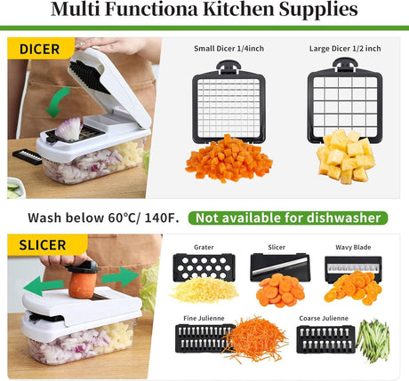 18-in-1 Vegetable Chopper Mandoline Slicer for Kitchen, Food Chopper with Container, Veggie Cutter, Onion Mincer Tomato Dicer, Fruit Slicer Spiralizer, Cheese Grater, Kitchen Gadgets House Essentials