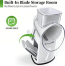 Rotary Cheese Grater Hand Crank - Cheese Shredder with 5 Blades & Storage Room, Easy to Clean, Stable Suction, Labor-Saving Handle, Rotary Grater Slicer for Fruit, Vegetables, Nuts, Chocolate