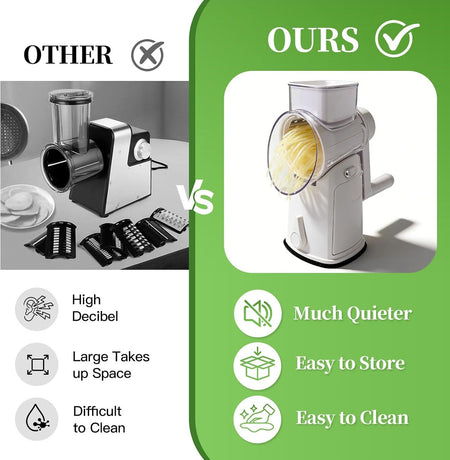 Rotary Cheese Grater Hand Crank - Cheese Shredder with 5 Blades & Storage Room, Easy to Clean, Stable Suction, Labor-Saving Handle, Rotary Grater Slicer for Fruit, Vegetables, Nuts, Chocolate