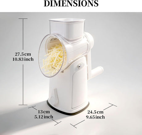 Rotary Cheese Grater Hand Crank - Cheese Shredder with 5 Blades & Storage Room, Easy to Clean, Stable Suction, Labor-Saving Handle, Rotary Grater Slicer for Fruit, Vegetables, Nuts, Chocolate