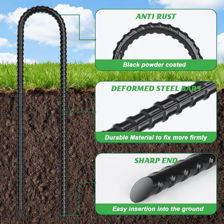 Trampolines Wind Stakes,Heavy Duty U Shaped Rebar Tent Stakes Ground Anchors Galvanized Steel Safety Trampoline Anchors for Camping Tents, Soccer Goals