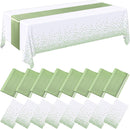 16 Pcs White and Sage Green Disposable Plastic Tablecloths and Satin Table Runner Set 54x108 Inch Tablecloth 12x108 Inch Table Runners for New Year Wedding Birthday Baby Shower Graduation