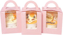 Auto-pop up Individual Cupcake Boxes with Window 25 Count Pink Single Cupcakes Box 3.7 x 3.7 x 4.3inch Cupcake Carrier