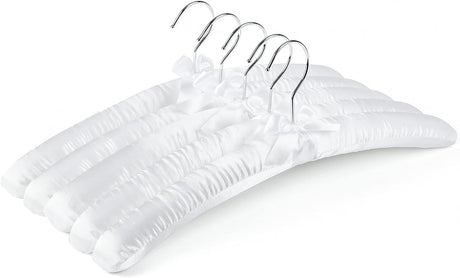 5 Pack 17 Inch Large White Satin Padded Hangers for Women Clothing, Anti Slip Cushioned for Sweaters, Silk Fancy Dress for Wedding, Delicate Cashmere