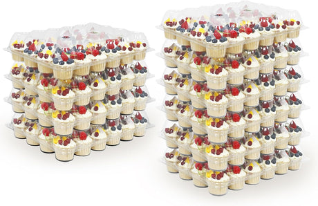 24 Count x 10 Sets Plastic Cupcake Containers, Durable and BPA-Free Cupcake Holder with Lid for Easy Transport Storage, Stackable Clear Cupcake Carriers, Reusable Dessert Boxes