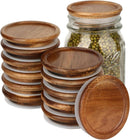 12 Pack Wide Mouth Mason Jar Lids, Reusable Canning Lids with Wooden and Silicone Seals - Perfect for Canning and Preserving in Mason Jars, Brown (12PCS Wide Lids)