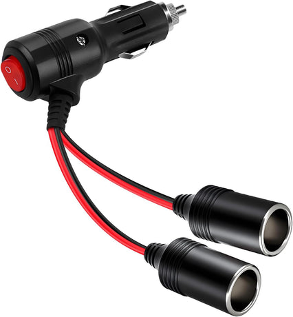 Car Cigarette Lighter Splitter,2-Socket Cigarette Lighter Adapter Extension Plug Cord Power Charger Port for DC 12V 24V Car Vehicle 2-Way Splitter Y on/Off Switch (1 to 2)