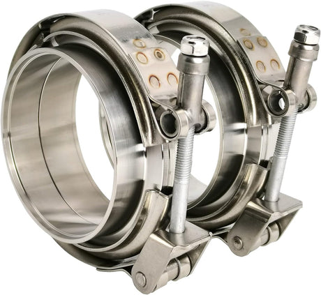 2 X 3 inch Quick Release V Band Clamp with Male Female Flanges 304 Stainless Steel for Turbo Downpipes, 2 Pack