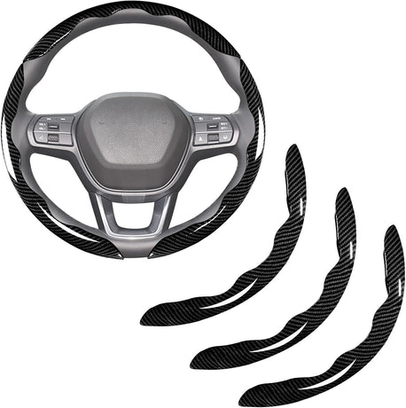 Carbon Fiber Steering Wheel Covers 3 Piece Clip on Steering Wheel Cover (Black)