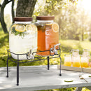 Glass Drink Dispenser for Parties, 1 Gallon Beverage Dispenser with Stand and Spigot Solid Stainless Steel, Used as Lemonade Dispenser Sun Tea Jar Kombucha Jar, Set of 2