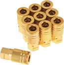 1/4'' Air Hose fittings, 10-Pack Brass 1/4 Inch NTP Female Industrial Coupler, 1/4'' Air Line Quick Connect Fittings for Auto Shop, Compressor Hose Repair Kit, 1/4 Inch NTP Coupler