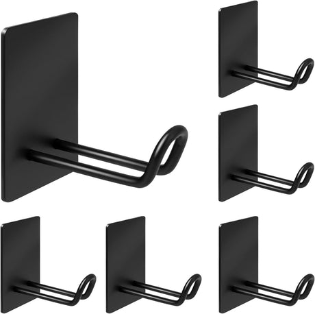 Self Adhesive Hooks Heavy Duty, Large Stainless Steel Towel Hooks, No Drill Sticky Hooks, Long Stick on Shower Wall Hooks for Hanging Hat Coat Key Headphone (Black(6Pcs))