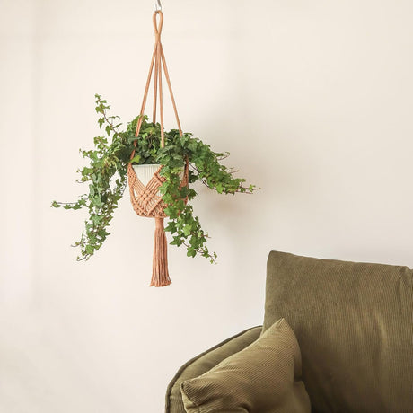Hanging Planter with Patterns,2Packs Macrame Plant Hangers Indoor Macrame for up to 8 inch Pot Crochet Boho Plant Hanger Holder for Indoor Outdoor with 2S Shaped Stainless Steel Hooks (Caramel)