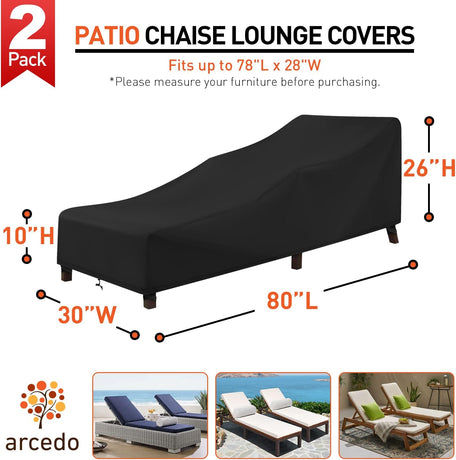 Patio Chaise Lounge Cover Water Resistant, 2 Pack of Pool Lounge Chair Covers for Outside Stackable Cushions and Outdoor Furniture, 80