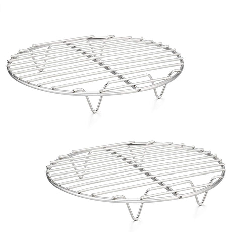7½ Inch Cooking Rack Round, Stainless Steel Round Rack for Cooking Cooling Steaming Baking, Fit Air Fryer Pot Pressure Cooker, 2 Pack -Oven Safe, Silver