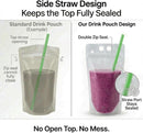 100PCS Drink Pouches with Side Straw Port, Resealable Leak-Resistant Beverage Bags with Straws & Funnel, 17oz Bulk Party Drink Containers for Cocktails, Juice & Slushies