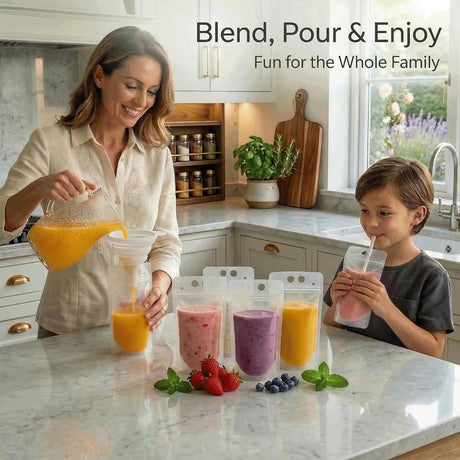 100PCS Drink Pouches with Side Straw Port, Resealable Leak-Resistant Beverage Bags with Straws & Funnel, 17oz Bulk Party Drink Containers for Cocktails, Juice & Slushies