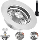 3-in-1 Kitchen Sink Drain Strainer Stopper, Upgraded Stainless Steel Sink Plug with Anti-Clog Filter Basket, Fits Standard 3-1/2 Inch Drain Hole, Pop Up Garbage Disposal Cover Food Catcher