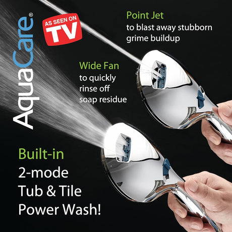 AquaCare As-Seen-On-TV High Pressure 48-setting Rain & Handheld 3-way Shower Head Combo - Anti-clog Nozzles/Tub, Tile & Pet Power Wash/Extra Long 6 ft. Hose/All Chrome Finish