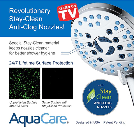 AquaCare As-Seen-On-TV High Pressure 48-setting Rain & Handheld 3-way Shower Head Combo - Anti-clog Nozzles/Tub, Tile & Pet Power Wash/Extra Long 6 ft. Hose/All Chrome Finish