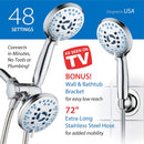 AquaCare As-Seen-On-TV High Pressure 48-setting Rain & Handheld 3-way Shower Head Combo - Anti-clog Nozzles/Tub, Tile & Pet Power Wash/Extra Long 6 ft. Hose/All Chrome Finish