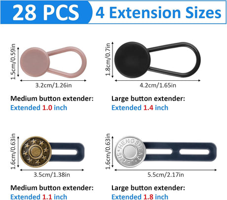 28 Pcs Button Extenders for Jeans, Waist Extender for Jeans, Pants Button Extender for Women & Men, No Sewing Waistband Extenders 1–1.8 Inches, Women's Accessories