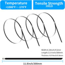 11.8 Inch Metal Zip Ties (200 Pack), 304 Stainless Steel Heavy Duty Zip Ties, 300lbs Tensile Strength, Multi-Purpose Self-locking Cable Ties for Exhaust Wrap, Outdoor and Canopy Etc