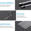 11.8 Inch Metal Zip Ties (200 Pack), 304 Stainless Steel Heavy Duty Zip Ties, 300lbs Tensile Strength, Multi-Purpose Self-locking Cable Ties for Exhaust Wrap, Outdoor and Canopy Etc