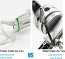 11.8 Inch Metal Zip Ties (200 Pack), 304 Stainless Steel Heavy Duty Zip Ties, 300lbs Tensile Strength, Multi-Purpose Self-locking Cable Ties for Exhaust Wrap, Outdoor and Canopy Etc