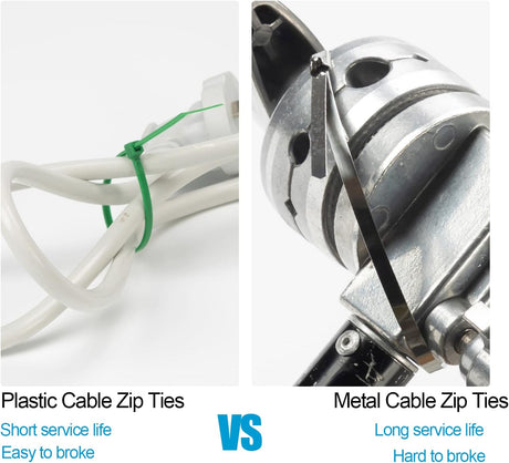 11.8 Inch Metal Zip Ties (200 Pack), 304 Stainless Steel Heavy Duty Zip Ties, 300lbs Tensile Strength, Multi-Purpose Self-locking Cable Ties for Exhaust Wrap, Outdoor and Canopy Etc