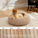 Calming Donut Pet Bed - Faux Rabbit Fur Soft Warm Round Cat Dog Bed - Plush Cozy Cuddler for Small Dogs Cats - Beige S 60cm