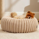 Calming Donut Pet Bed - Faux Rabbit Fur Soft Warm Round Cat Dog Bed - Plush Cozy Cuddler for Small Dogs Cats - Beige XS 50cm