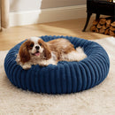 Calming Donut Pet Bed - Faux Rabbit Fur Soft Warm Round Cat Dog Bed - Plush Cozy Cuddler for Small Dogs Cats - Blue L 80cm