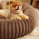 Calming Donut Pet Bed - Faux Rabbit Fur Soft Warm Round Cat Dog Bed - Plush Cozy Cuddler for Small Dogs Cats - Camel L 80cm