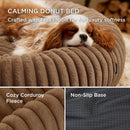 Calming Donut Pet Bed - Faux Rabbit Fur Soft Warm Round Cat Dog Bed - Plush Cozy Cuddler for Small Dogs Cats - Camel S 60cm