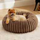 Calming Donut Pet Bed - Faux Rabbit Fur Soft Warm Round Cat Dog Bed - Plush Cozy Cuddler for Small Dogs Cats - Camel XL 90cm