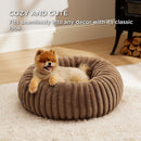 Calming Donut Pet Bed - Faux Rabbit Fur Soft Warm Round Cat Dog Bed - Plush Cozy Cuddler for Small Dogs Cats - Camel XS 50cm